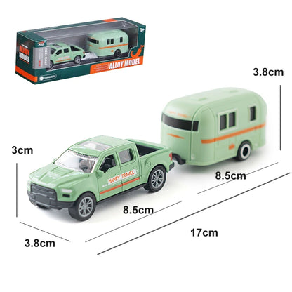 1:64 Alloy Diecast Pickup Caravan Car Miniature Model Pull Back Toy