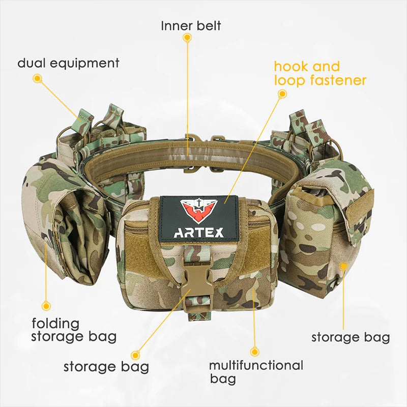 Tactical Battle Duty Belt Set w/ Pouches Airsoft Law Enforcement Utility Gear