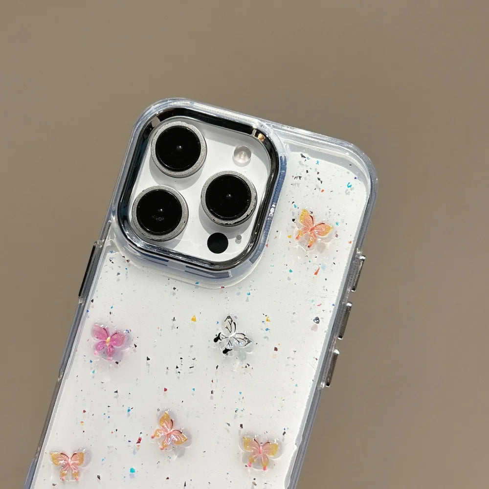 Glitter Butterfly Clear Case for iPhone 11-16 Pro Max Plus Shockproof Bumper