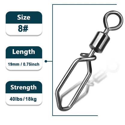 100Pcs Snap Clip Fishing Swivels Interlock Barrel Connector Sea Carp