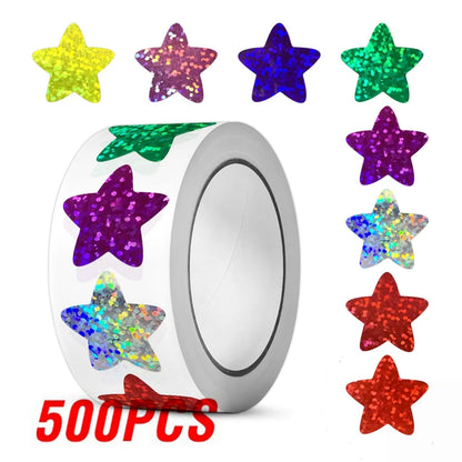 500Pcs Holographic Star Stickers Reward Labels School Teacher Kids