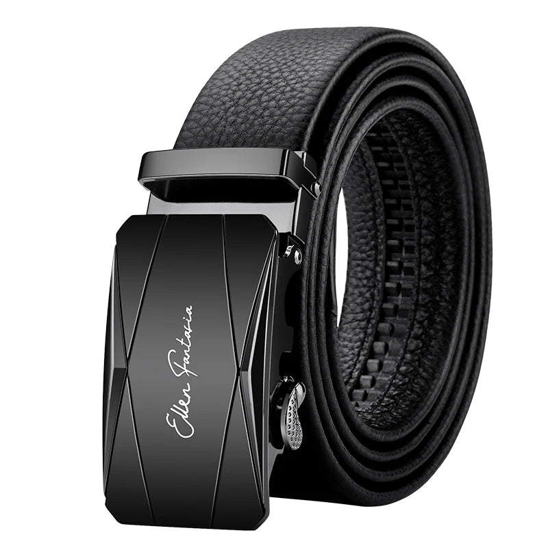 OYIFAN Leather Belt Men Automatic Buckle Ratchet Sliding Dress Black Belts