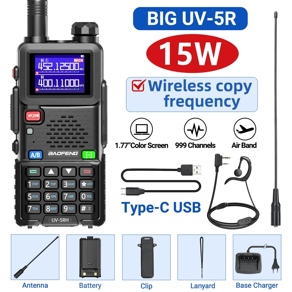 Baofeng UV 5RH 10W Walkie Talkie Long Range Air Band Ham Radio