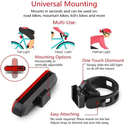 USB Rechargeable Bike Tail Light Ultra Bright Rear LED Bicycle Safety Light