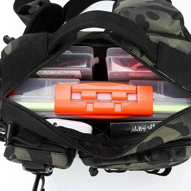 Fishing Tackle Backpack Lure Box Gear Storage Bag Fanny Pack for Men Fly Fishing Backpack with Rod Holder Sling Shoulder Bag-EXPROTAS