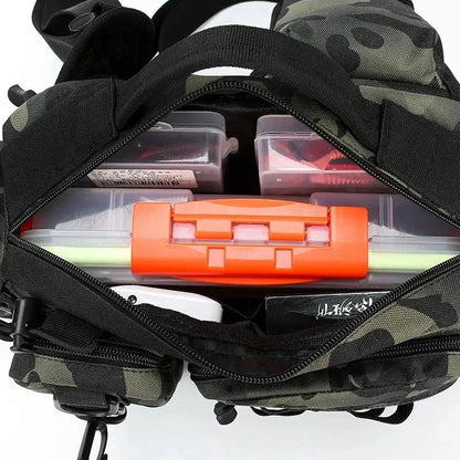 Fishing Tackle Backpack Lure Box Gear Storage Bag Fanny Pack for Men Fly Fishing Backpack with Rod Holder Sling Shoulder Bag-EXPROTAS