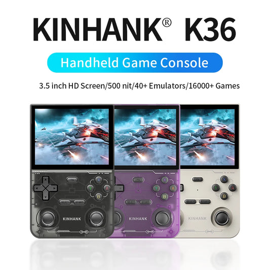 KINHANK Open Source K36 Retro Handheld Video Game Console 16000 Games Emulator for PS1/PSP/DC/N64/SS 500nit 3.5 Inch IPS Screen-EXPROTAS