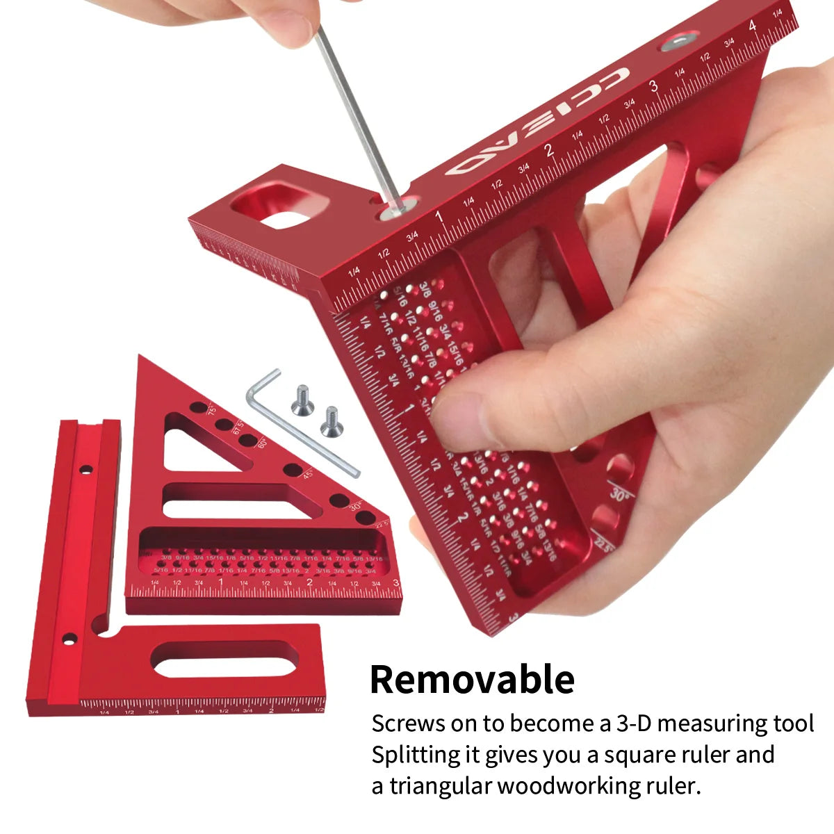 Imperial 3D Multi-Angle Ruler, 45/90° Aluminum Alloy Woodworking Square Protractor