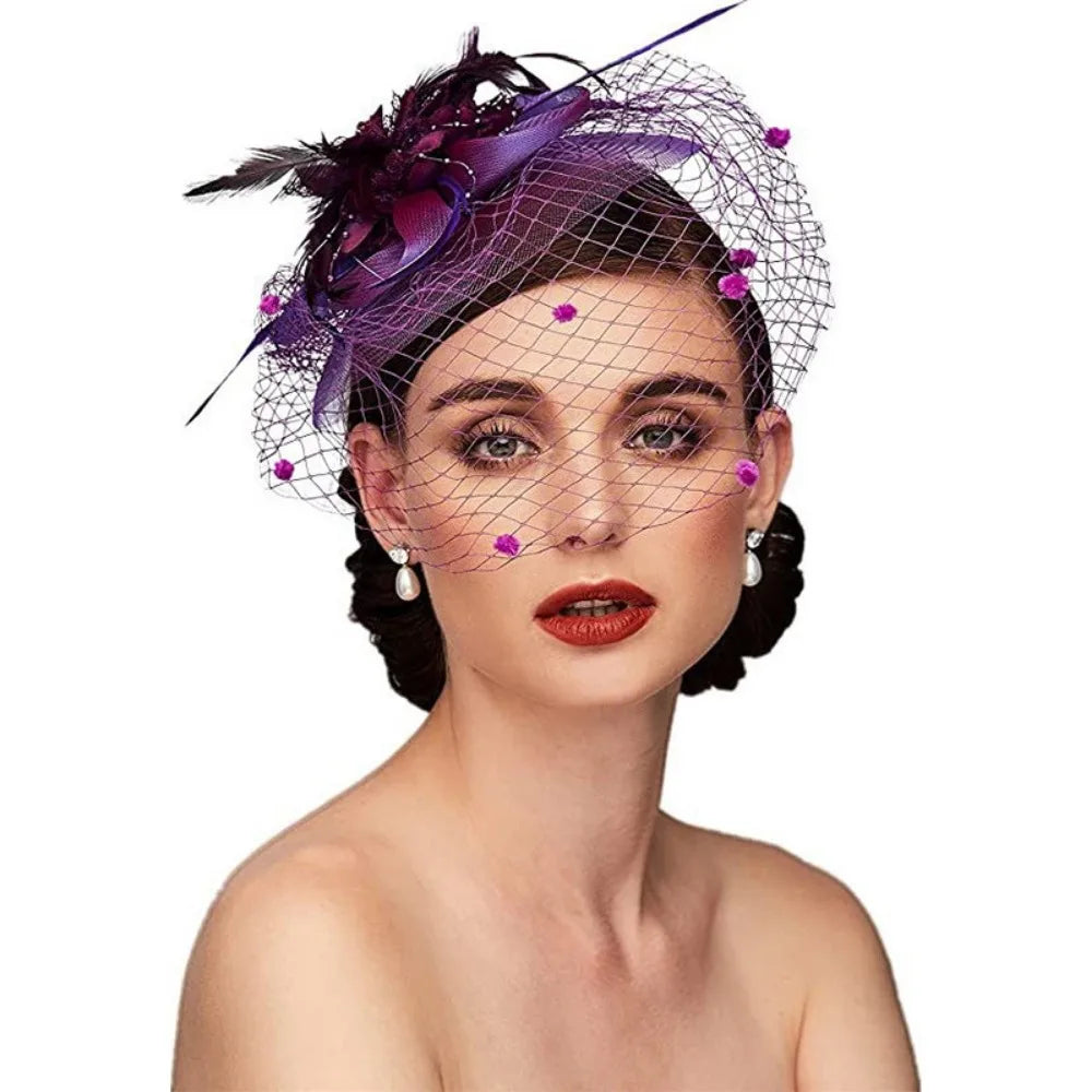 Flowers Feather Mesh Headwear Hat Party Accessory 1pc 27cm Multi Colour