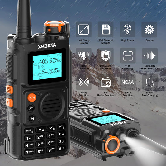 XHDATA E-100 UHF VHF Ham Radio Walkie Talkie Long Range Type-C Charging Frequency Clone - EXPROTAS