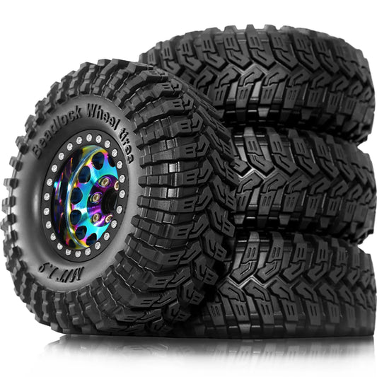 4pcs 1.9 Beadlock Wheels & Tires -8.9mm Offset for 1/10 RC Crawler TRX4