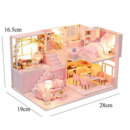 Wooden Miniature Duplex Dollhouse DIY 3D Puzzle Kit with Furniture LED Decoration Gift - EXPROTAS