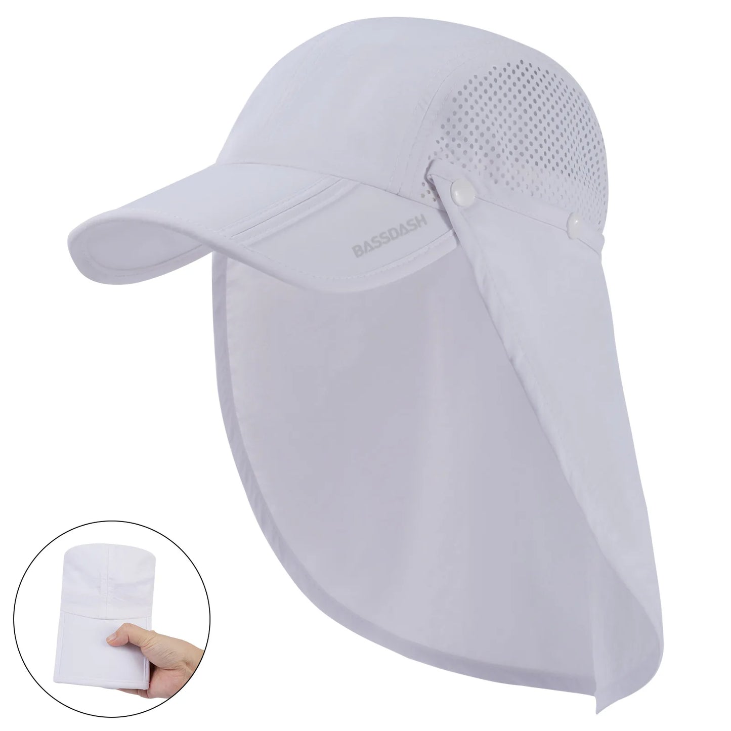 BASSDASH UPF 50+ Fishing Hat Foldable Cap with Removable Neck Flap