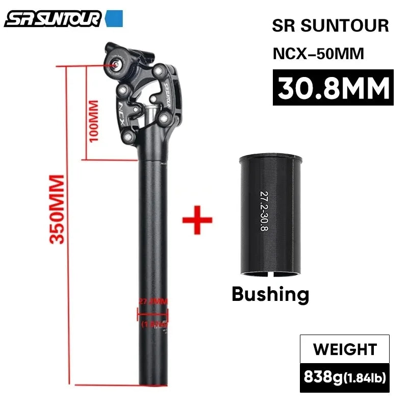 SR Suntour NCX Suspension Seatpost 50mm Travel MTB 27.2–33.9 x 350mm