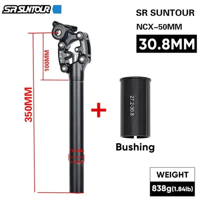 SR Suntour NCX Suspension Seatpost 50mm Travel MTB 27.2–33.9 x 350mm