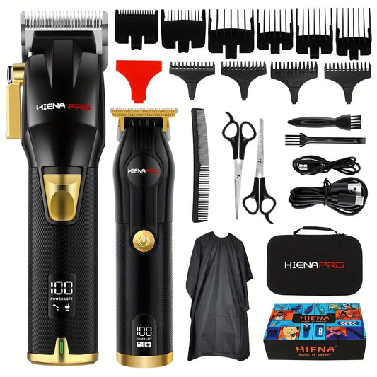 Professional Hair Clipper Set for Men, Rechargeable Hair Trimmer with LCD Digital Display, Electric Clipper, Black and Gold-EXPROTAS