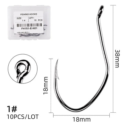 10Pcs Fishing Hooks Barbed Carbon Steel Circle Hook 6/0-10 Catfish Tackle