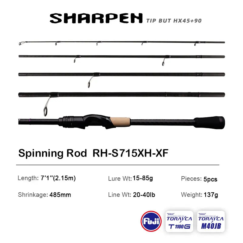 PURELURE SHARPEN Travel Rod XF/MF Action Spinning Casting Rod w/ FUJI Parts
