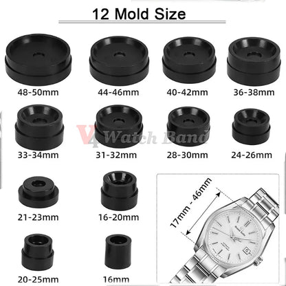 Watch Back Case Press Tool 12/18Pcs Repair Dies Fitting Closing Kit