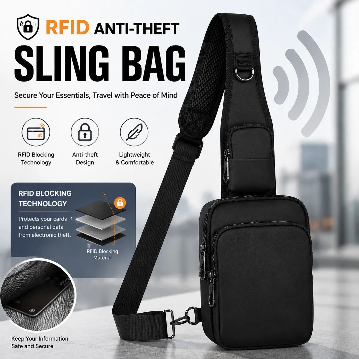 Anti Theft Bag Sling Crossbody for Men RFID Travel Shoulder Chest Bag
