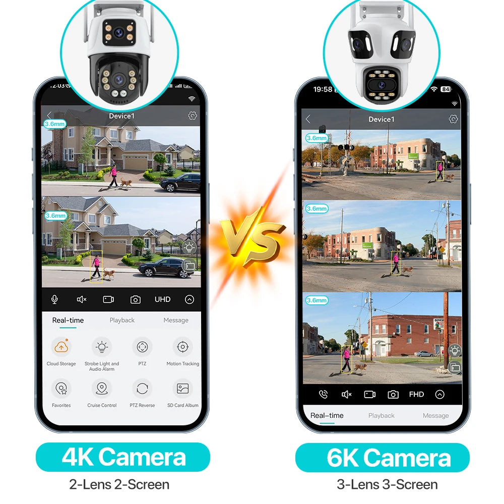 Three Lens PTZ IP Camera Outdoor 6K HD Three Screen WiFi Security Camera Auto Tracking 4K Dual Len Wirelss CCTV Camera iCsee-EXPROTAS