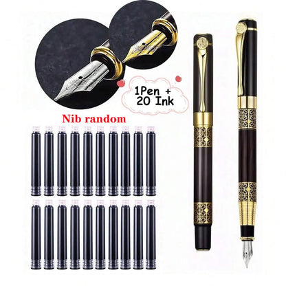 1-100Pcs Retro Metal Fountain Pen Replaceable Ink Elegant Writing Supplies