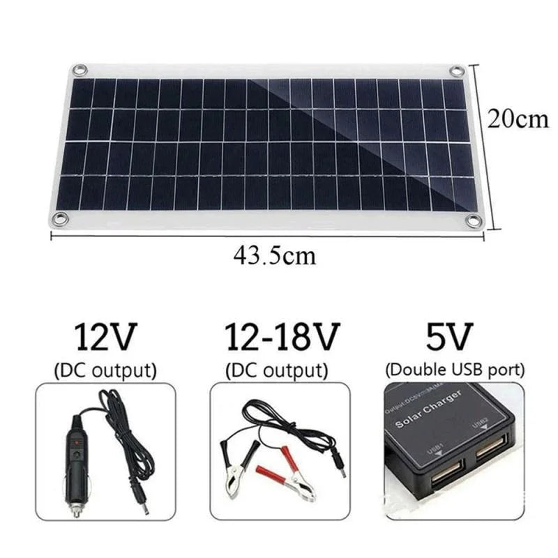 30W Battery Boat Charger Solar Panel 12V Dual USB Controller for RV