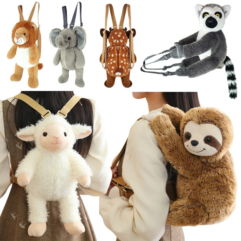 1Pc 40CM Animal Shoulders Bag Plush Toy Backpack Cute Sloth Lemur Elephant