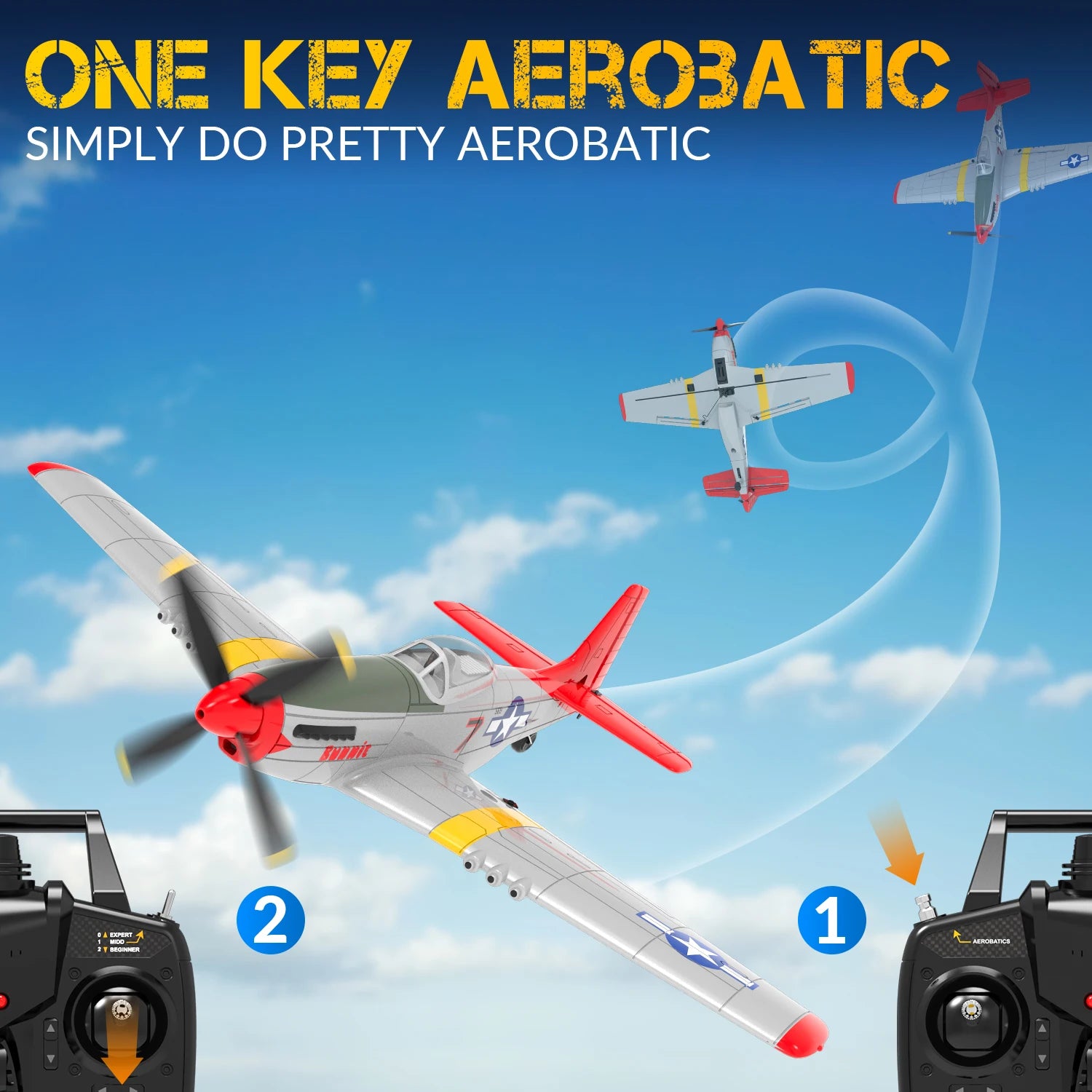 New P51D RC Airplane One-key Aerobatic 2-Ch/4-Ch RC Plane RTF Mustang Aircraft W/Xpilot Stabilization System (761-5 RTF)-EXPROTAS