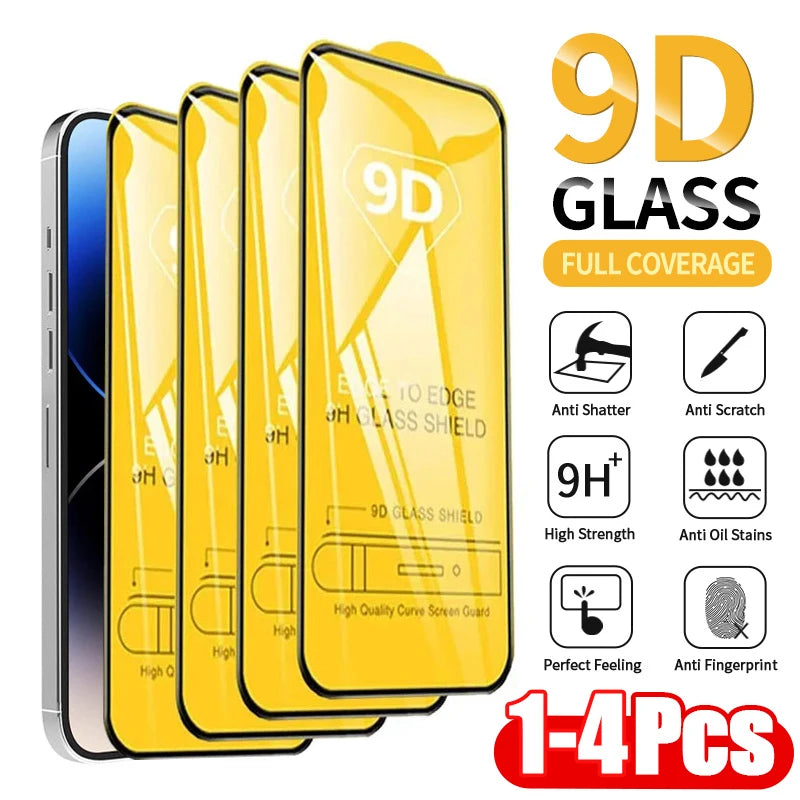 4PCS Screen Protector Glass for iPhone 16 15 14 13 12 11 Tempered
