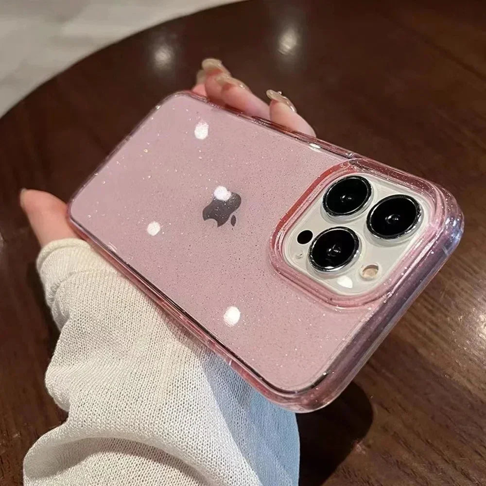 Transparent Glitter Shockproof Soft Case for iPhone 13-16 Pro Max Mini