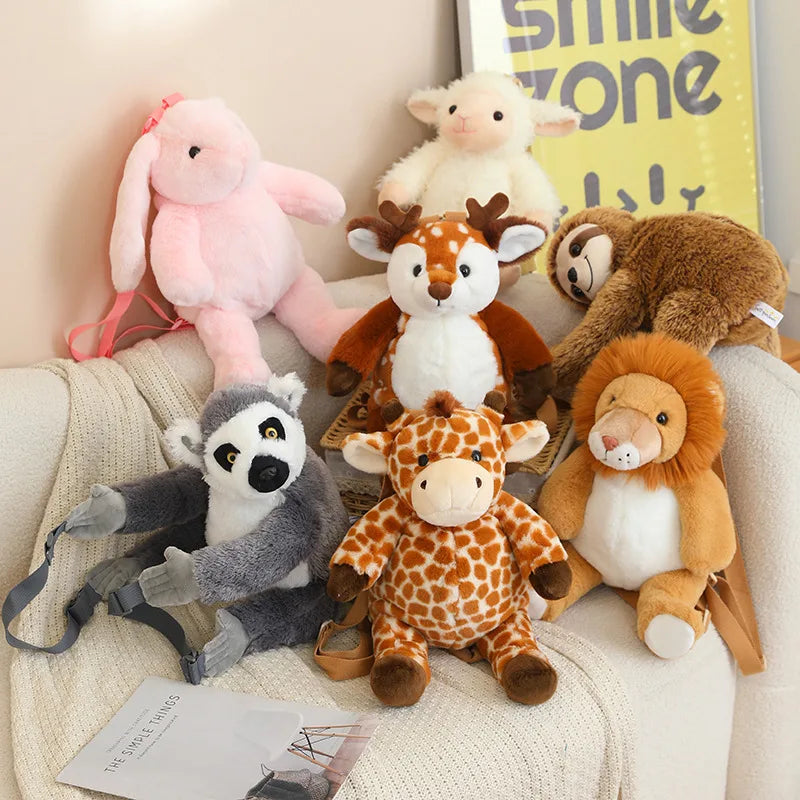 1Pc 40CM Animal Shoulders Bag Plush Toy Backpack Cute Sloth Lemur Elephant