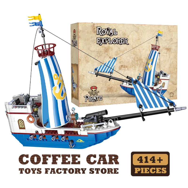 Black Pirate Ship Building Blocks MOC Sailboat 3D Boat Brick Model Toy Set
