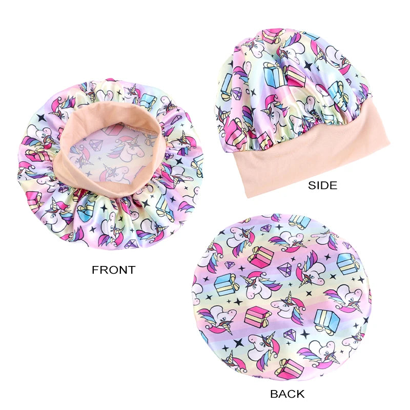 Curly Hair Adjustable Kids Satin Bonnet Sleep Cap Cartoon Hat for Baby