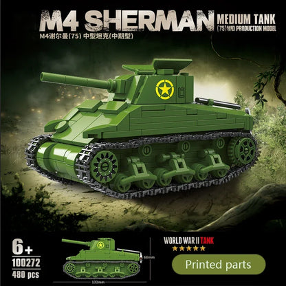 WW2 US M4 Sherman 75 Medium Tank Building Blocks Military Brick Model Educational Gift