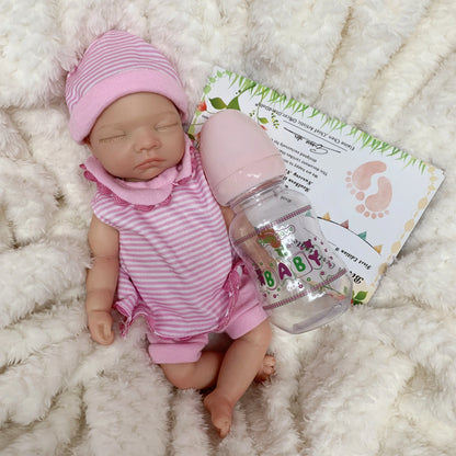 AnjoDoll 10 Inch Full Body Silicone Reborn Girl Doll Painted Washable Soft