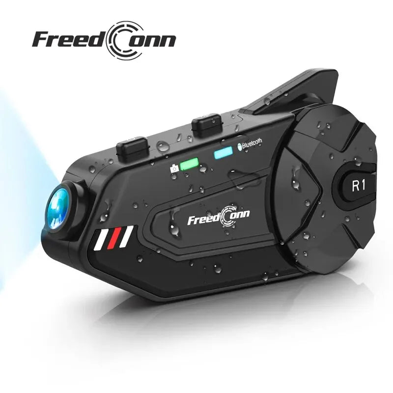 Freedconn R1 Plus Motorcycle Helmet Bluetooth Intercom 1080p Dash Cam Headset