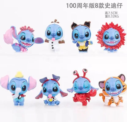 8pcs Stitch 100th Anniversary Figure Set 7.5cm Collectible Models
