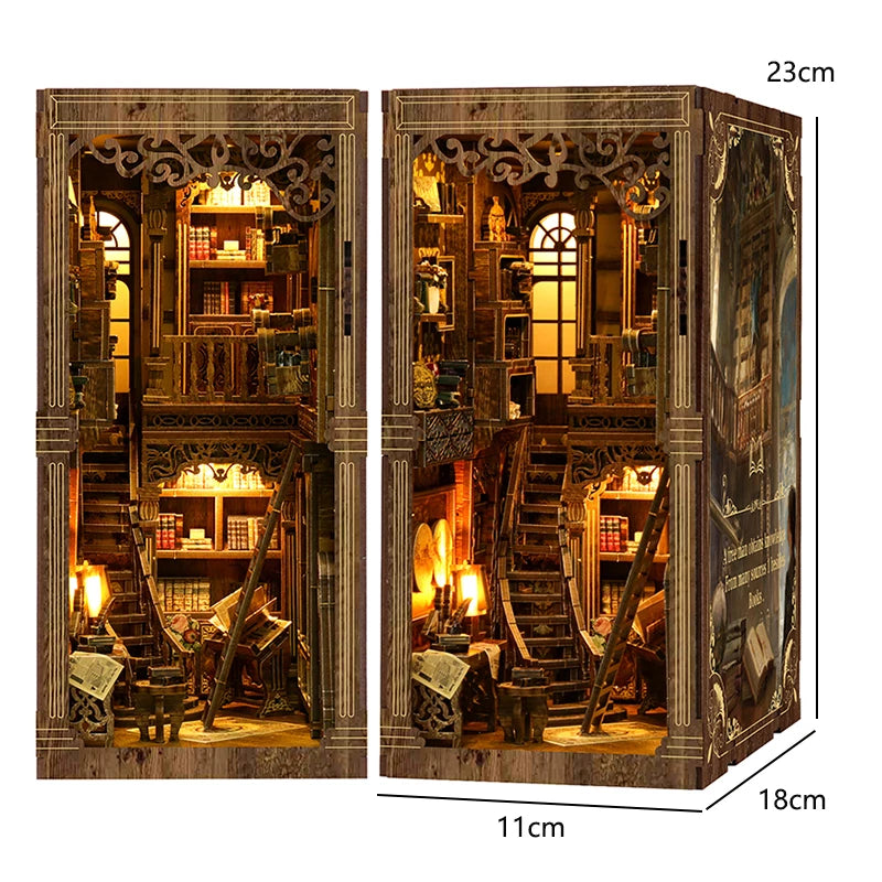 DIY Wooden Book Nook Mini Dollhouse 3D Puzzle Kit Bookshelf Insert Decor Gift - EXPROTAS