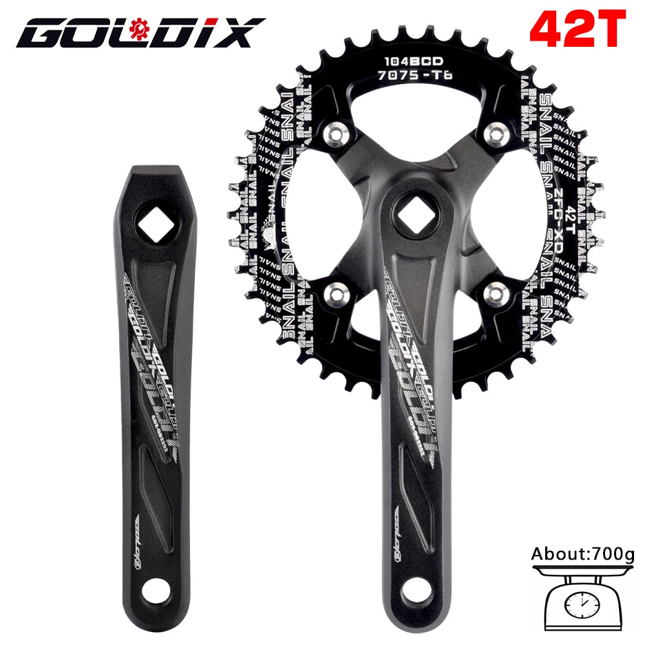 GOLDIX Square Hole MTB Crankset, Aluminum Alloy, 170/175mm, 104BCD 32-42T Narrow Wide