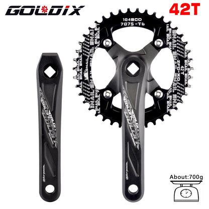 GOLDIX Square Hole MTB Crankset, Aluminum Alloy, 170/175mm, 104BCD 32-42T Narrow Wide