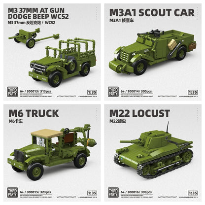 M3A1 Scout Car M6 Truck M22 Locust WW2 Normandy Building Blocks Military Brick Set Gift