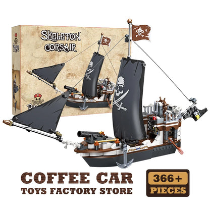 Black Pirate Ship Building Blocks MOC Sailboat 3D Boat Brick Model Toy Set
