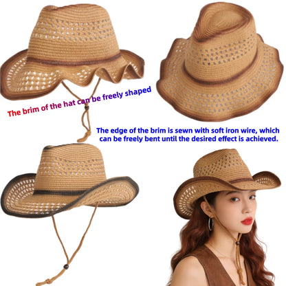 Windproof Strap Denim Straw Hat for Men Women Beach Outdoor Sun Protection