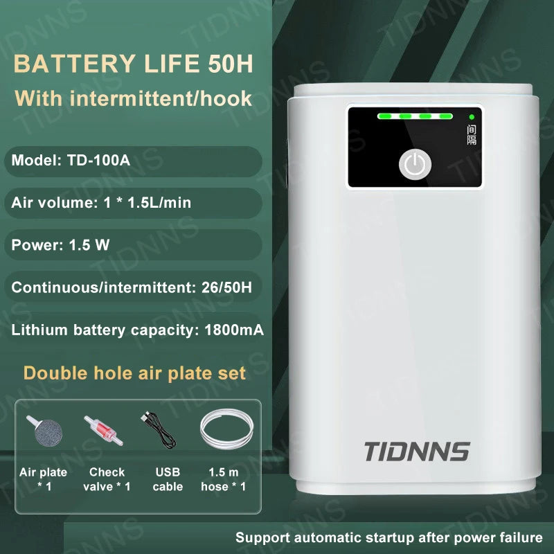 Oxygen Pump USB Rechargeable Portable Air Pump for Fish Tank Aquarium 6000mAh