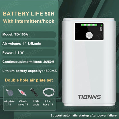 Oxygen Pump USB Rechargeable Portable Air Pump for Fish Tank Aquarium 6000mAh