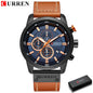 Curren Mens Watch Waterproof Quartz Chronograph Leather Strap 8291