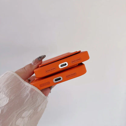 Orange Leather Wallet Case for iPhone 7-17 Air Pro Max Mini XR XS Card Holder