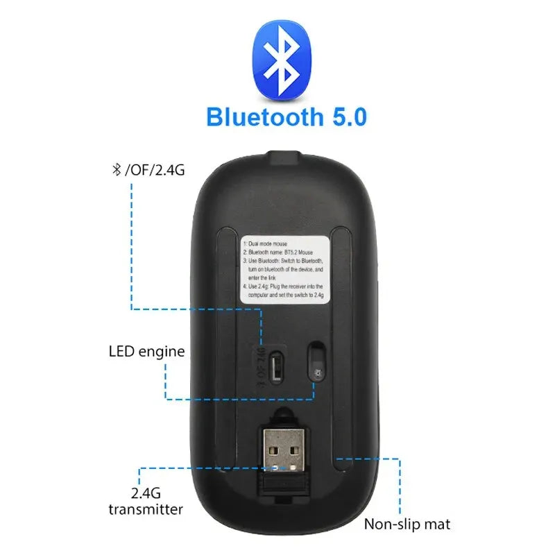 RGB Wireless Bluetooth Mouse 3600DPI LED Rechargeable for PC Laptop Gamer