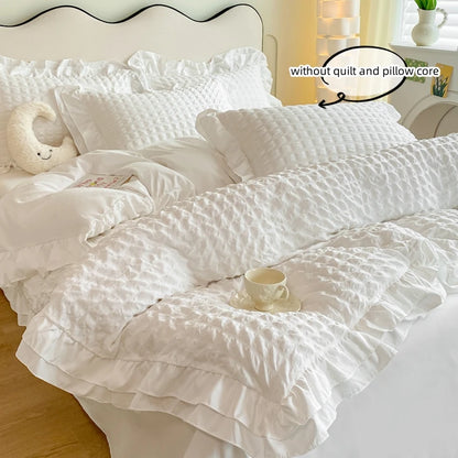 3pcs Duvet Cover Bedding Set Korean Lace Seersucker Pillowcase Without Core